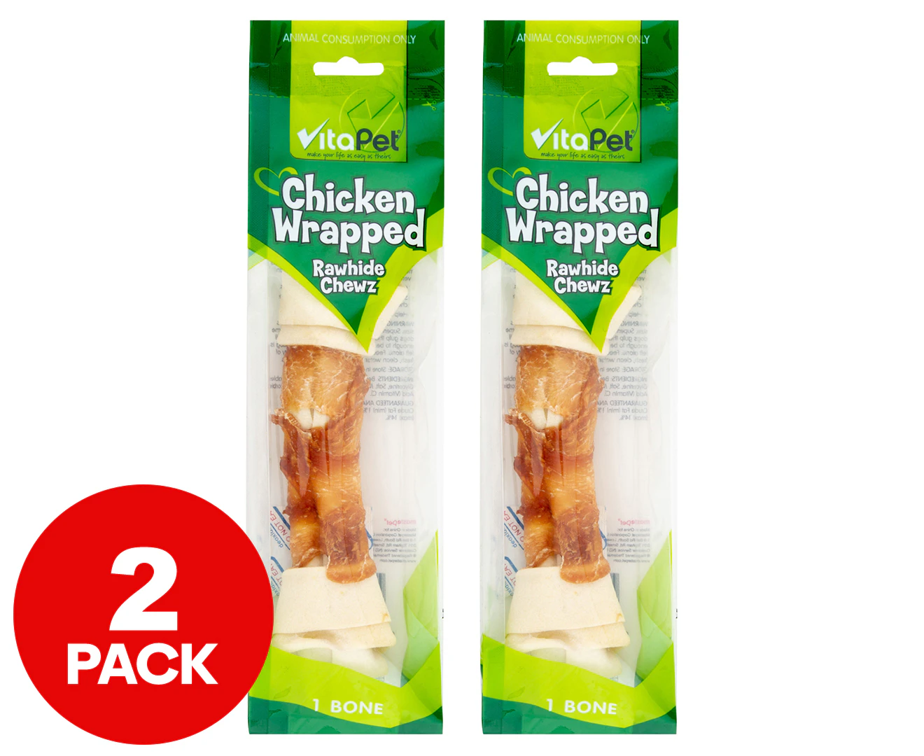 2 x VitaPet Rawhide Chicken Wrap Bone 20cm