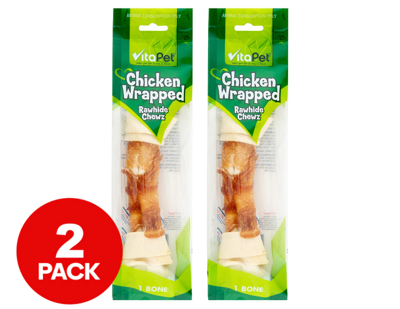 2 x VitaPet Rawhide Chicken Wrap Bone 20cm
