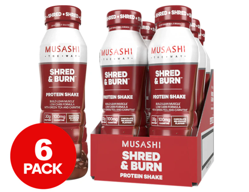 6 x Musashi Shred & Burn Protein Shakes Chocolate 375mL