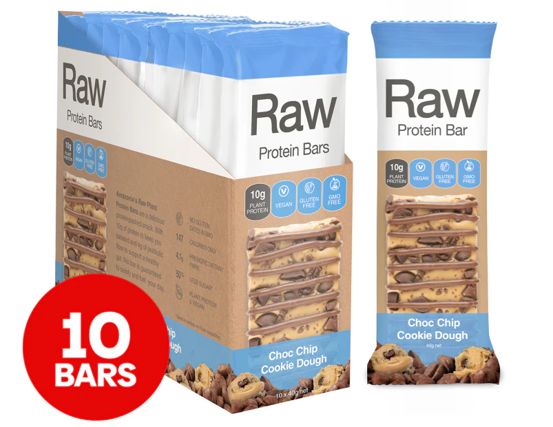 10 x Amazonia RAW Protein Bars Choc Chip Cookie Dough 40g