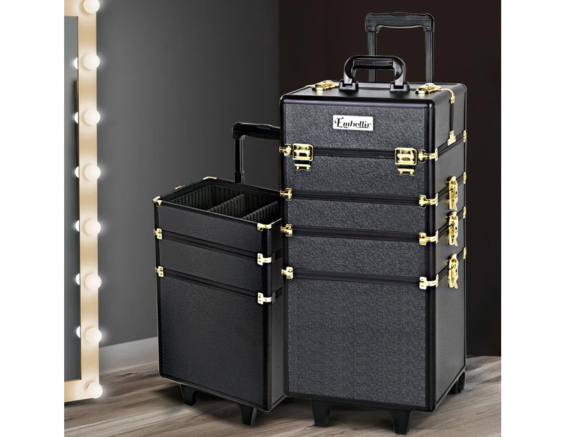Embellir Makeup Case Beauty Trolley Cosmetic Organiser Box Travel Wheels Gold