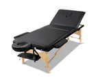 Zenses Massage Table 75cm Portable 3 Fold Wooden Beauty Bed Black
