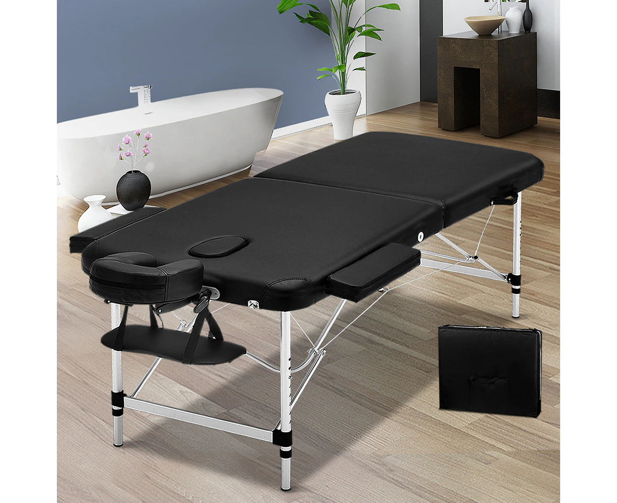 Zenses Massage Table 55cm Portable 2 Fold Aluminium Beauty Bed Black