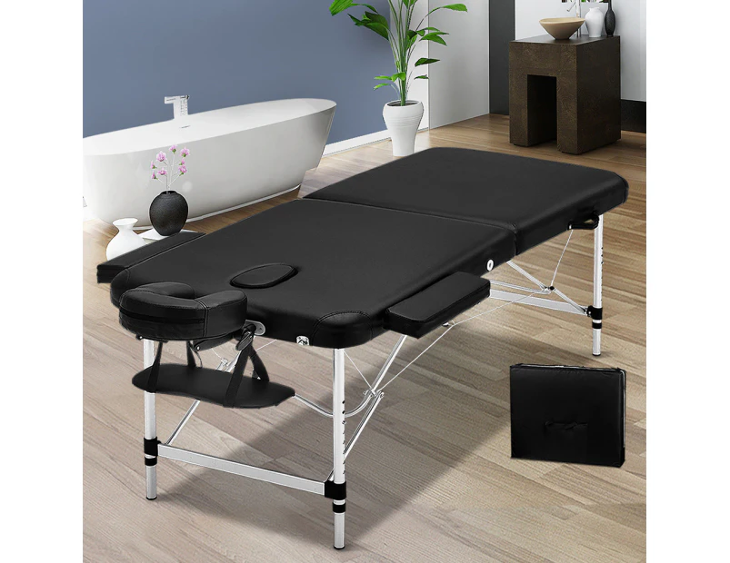 Zenses Massage Table 55cm Portable 2 Fold Aluminium Beauty Bed Black
