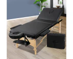 Zenses Massage Table 70cm Portable 3 Fold Wooden Beauty Bed Black