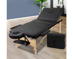 Zenses Massage Table 60cm Portable 3 Fold Wooden Beauty Bed Black