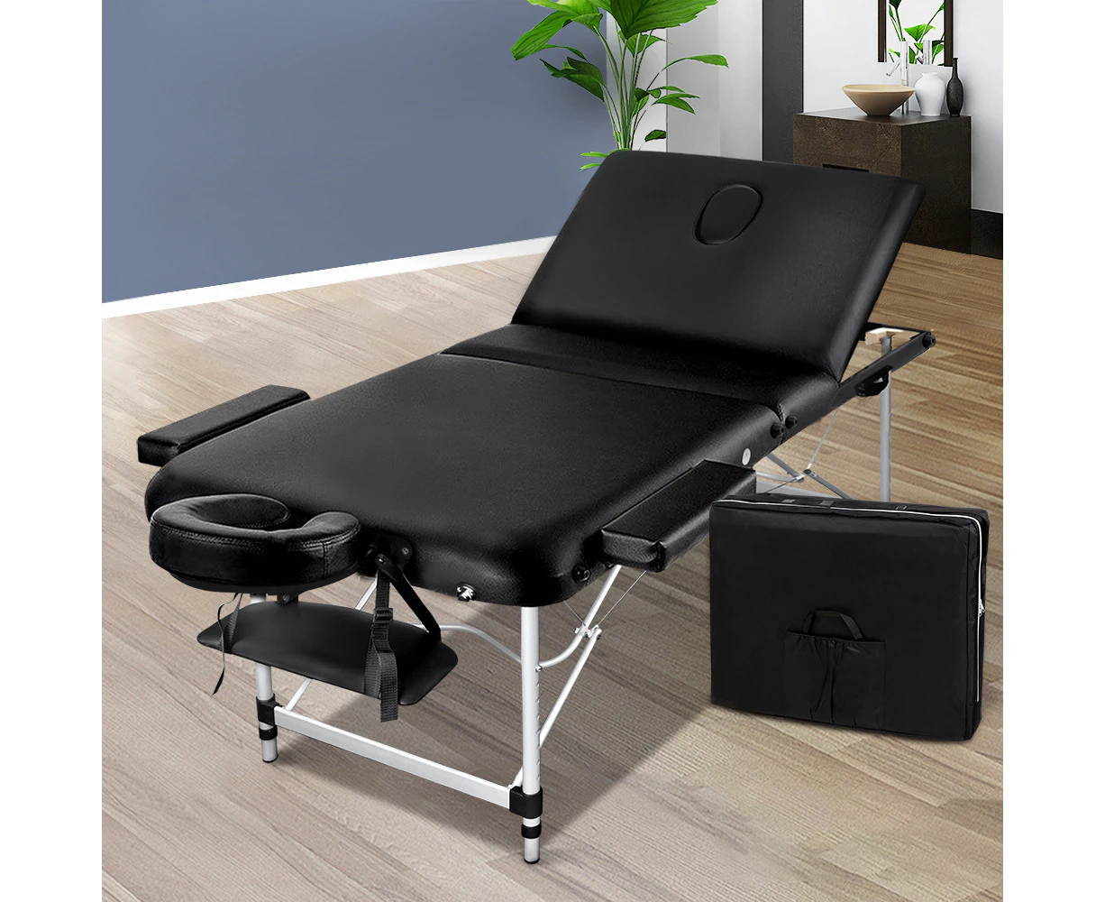 Zenses Massage Table 80cm Portable 3 Fold Aluminium Beauty Bed Black