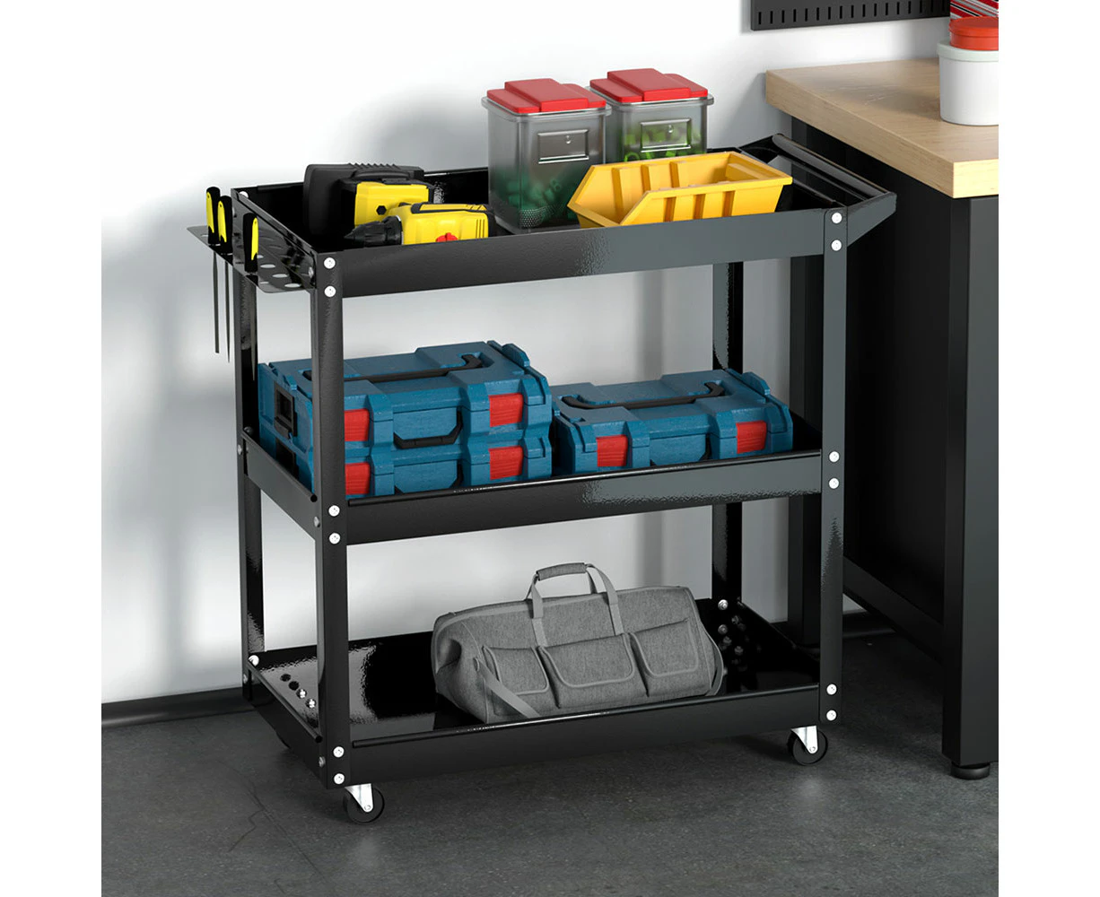 Giantz 3-Tier Tool Cart Trolley Workshop Garage Storage Organizer Black