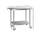 Cefito 1219x610mm Stainless Steel Kitchen Bench with Wheels 430