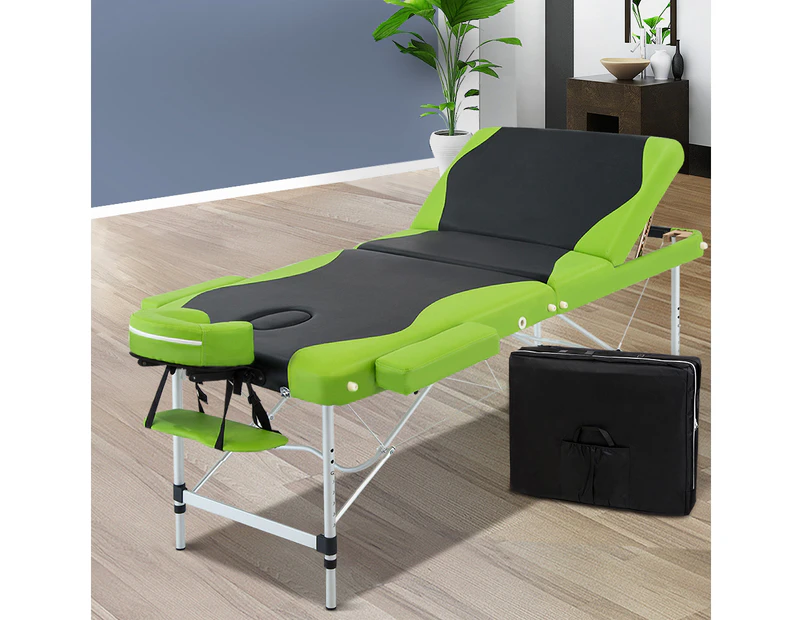 Zenses Massage Table 75cm Portable 3 Fold Aluminium Beauty Bed Green