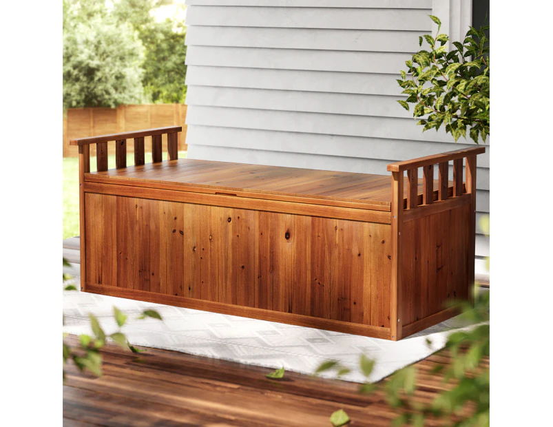 Gardeon Outdoor Storage Bench Box 129cm Wooden Garden Toy Chest Sheds Patio Furniture XL Natural