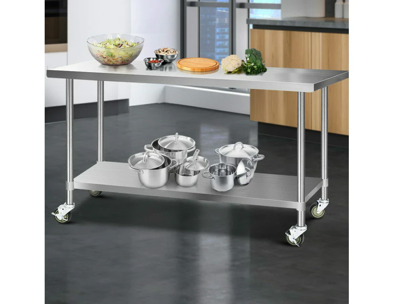 Cefito 1829x760mm Stainless Steel Kitchen Bench with Wheels 430