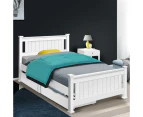 Artiss Bed Frame Single Size Wooden with 2 Drawers White RIO