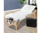Zenses Massage Table 70cm Portable 3 Fold Wooden Beauty Bed White
