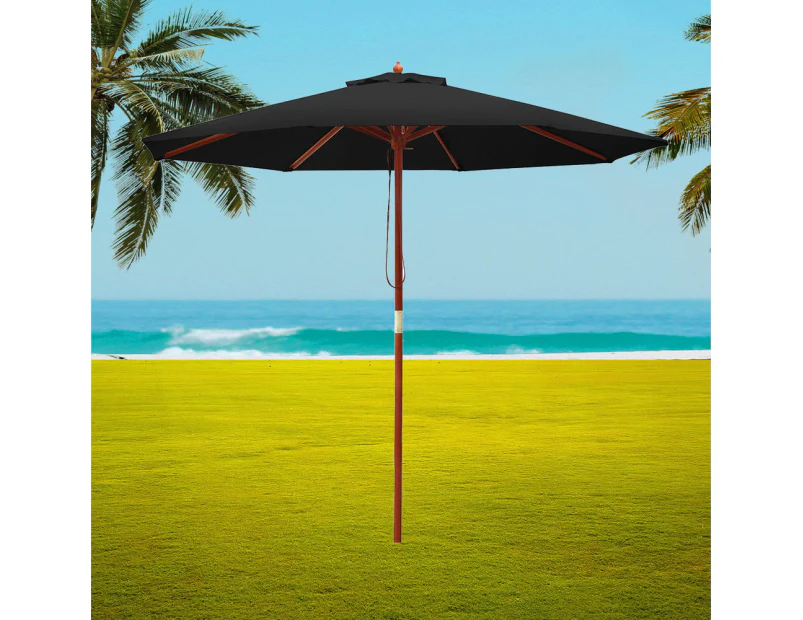 Instahut 2.7m Outdoor Umbrella Pole Umbrellas Beach Garden Sun Stand Patio Black