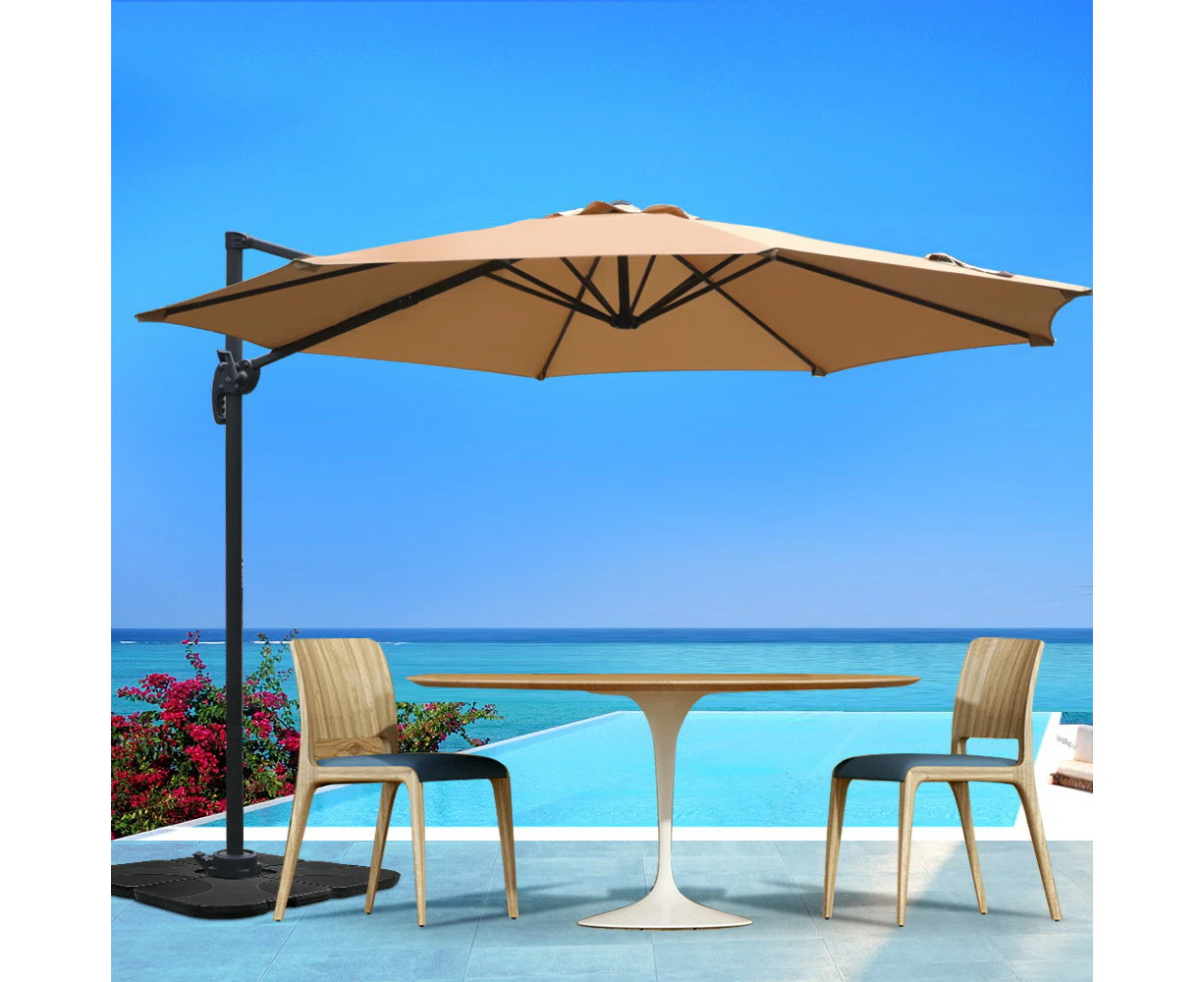 InstaHut 3m Outdoor Umbrella Cantilever 360 Degree Tilt Beach Roma Beige