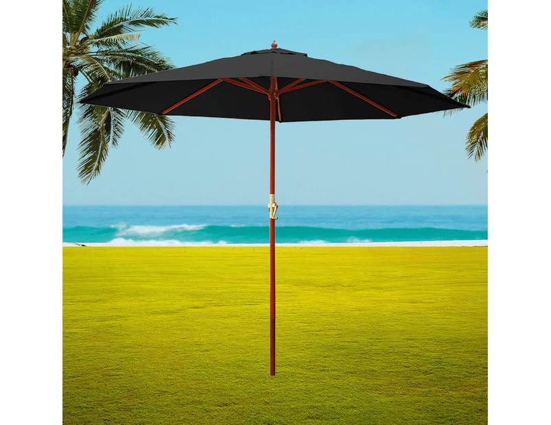 InstaHut 3m Outdoor Umbrella Pole Umbrellas Beach Garden Sun Stand Patio Black