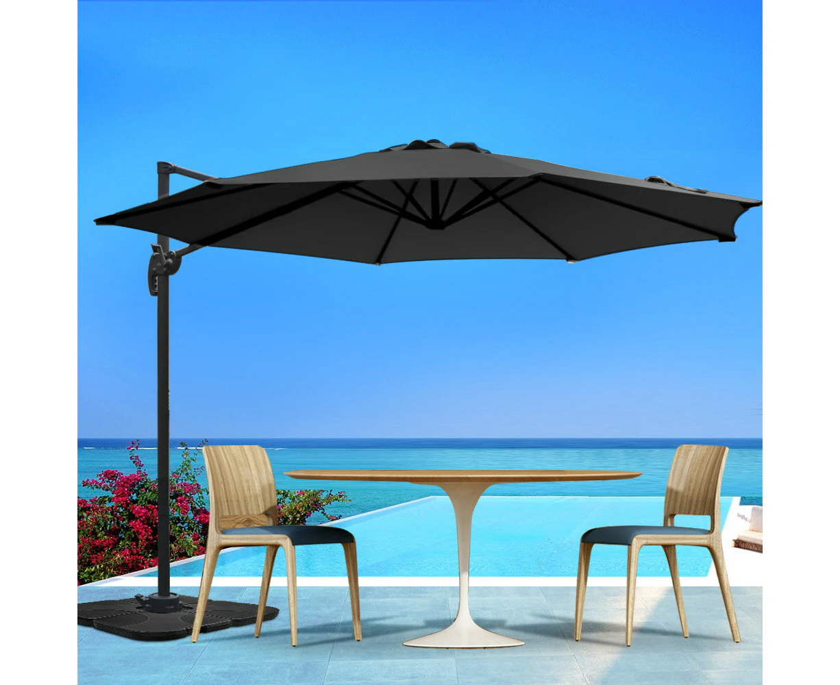 InstaHut 3m Outdoor Umbrella Cantilever 360 Degree Tilt Beach Roma Black