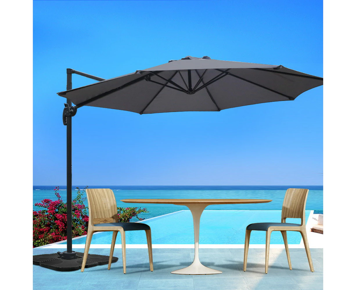 InstaHut 3m Outdoor Umbrella Cantilever 360 Degree Tilt Beach Roma Charcoal