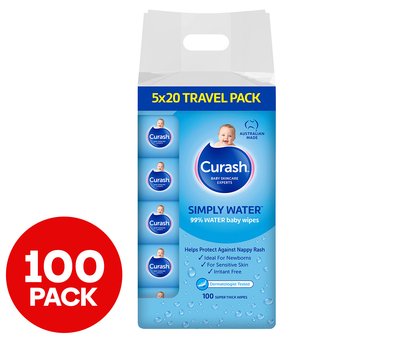Curash Water Wipes 8 x 80s, Skincare