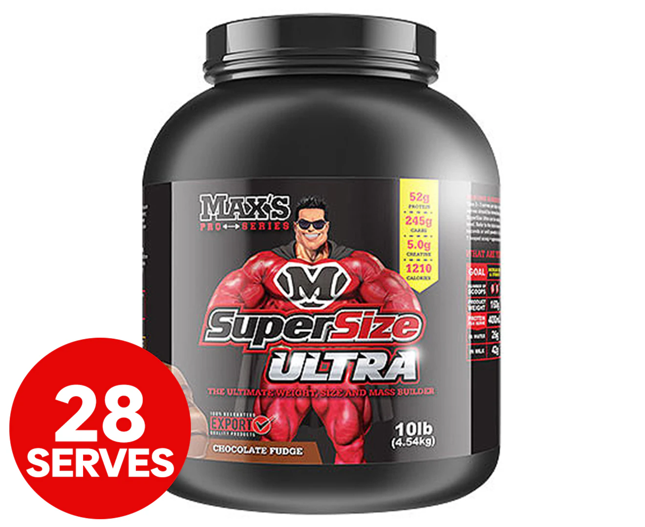 Max's Pro-Series Super Size ULTRA Whey Protein Powder Chocolate Fudge 10lb