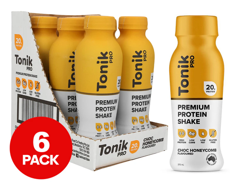 6 x Tonik Pro Premium Protein Shake Choc Honeycomb 375mL