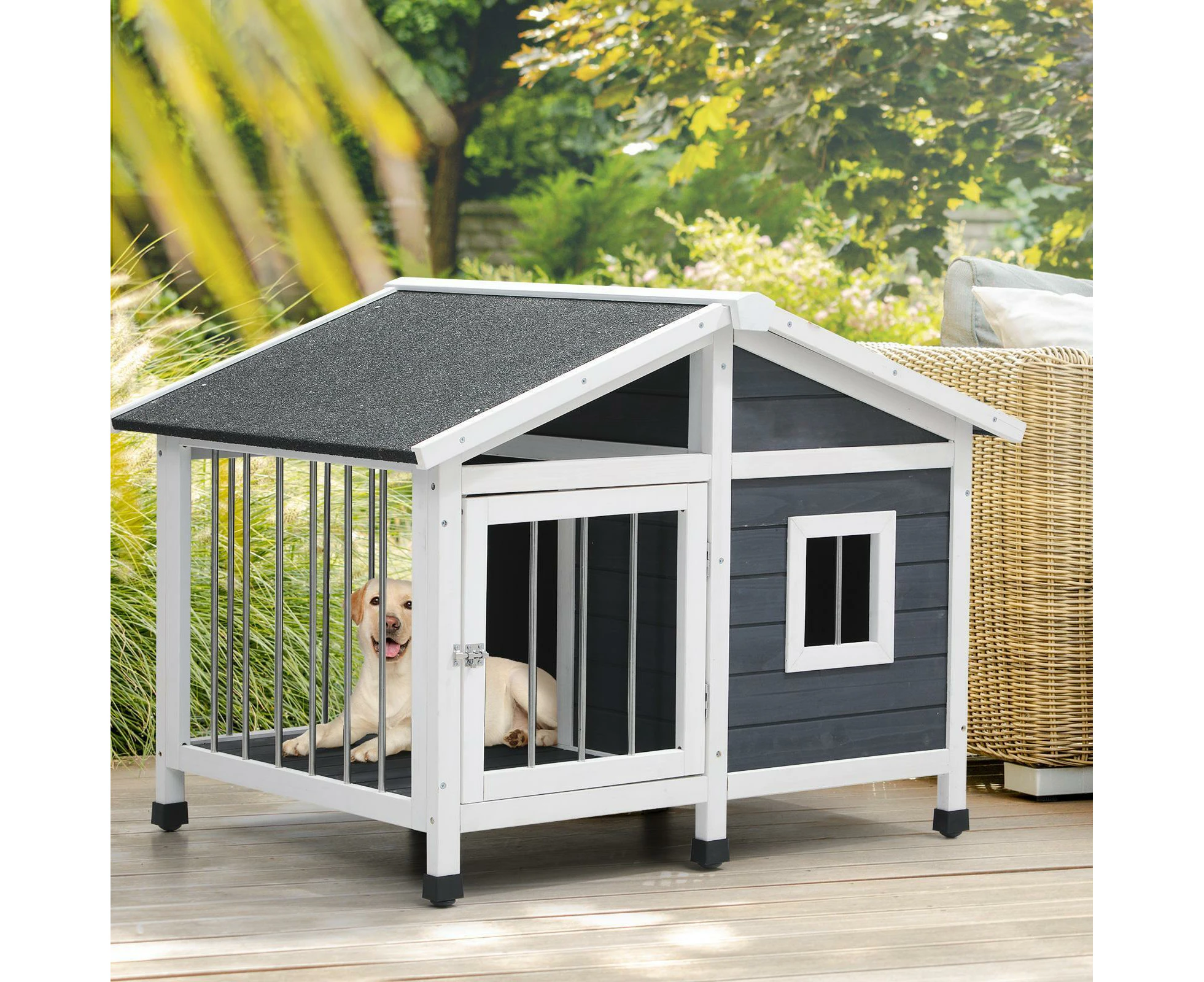 Alopet Wooden Pet Dog Kennel Awning Cabin Log Box Home Dog Cage Timber House