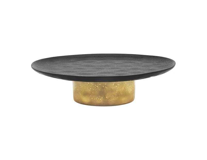 Ecology Speckle Stoneware Footed Cake Serving Stand, Ebony With Gold Base 32x8cm