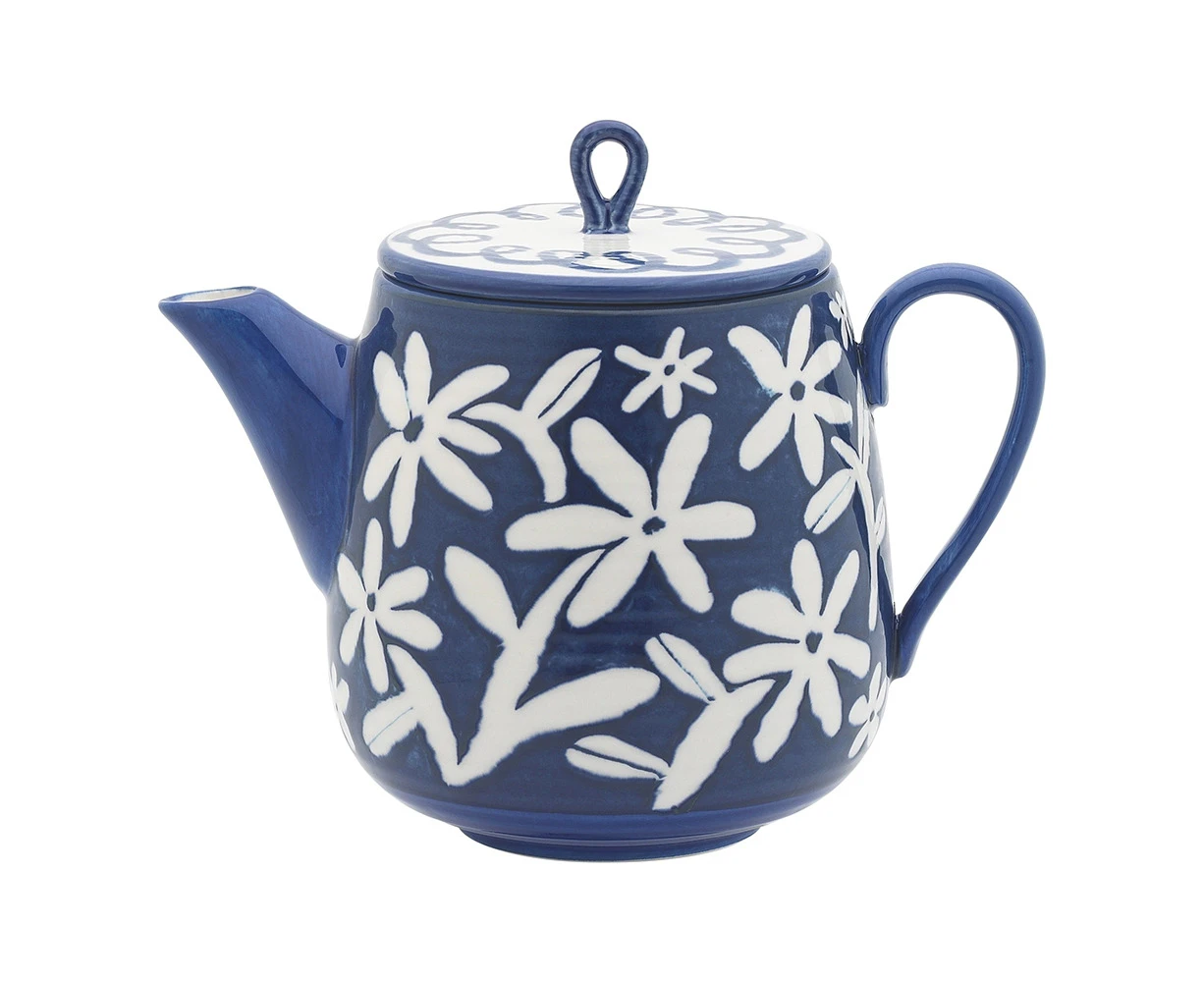 Ecology Lucille Stoneware Teapot w/ Stainess Steel Infuser 1.4L White/Blue