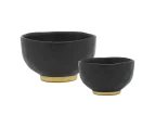 2pc Ecology Speckle Stoneware Footed Bowls, Ebony w/ Gold Base Set 11.5 & 15cm