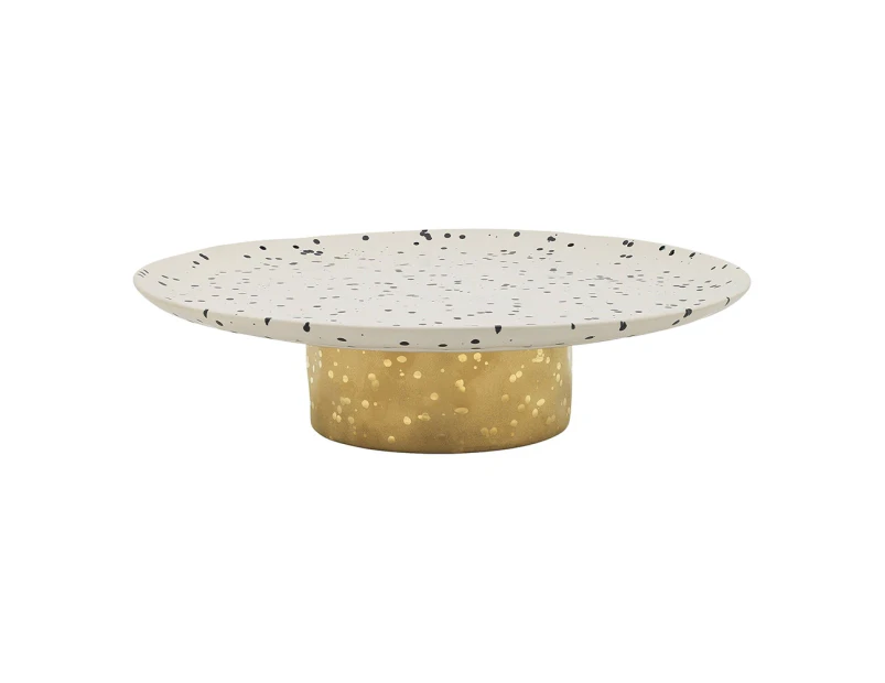 Ecology Speckle Stoneware Footed Cake Serving Stand, Polka With Gold Base 32x8cm