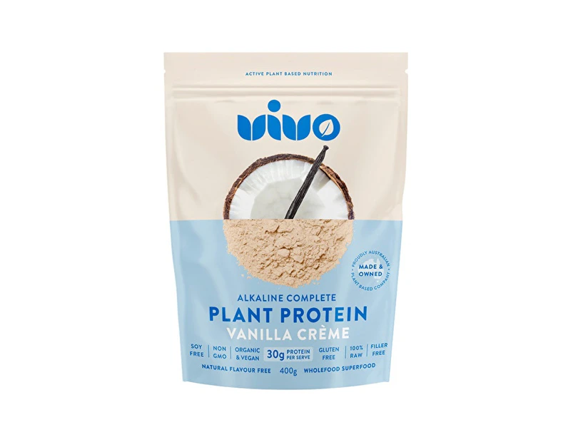 VIVO ALKALINE PROTEIN Vivo Organic Alkaline Complete Plant Protein Vanilla Creme 400g