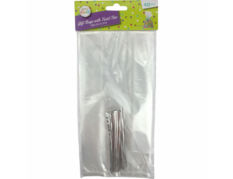 Clear Plastic Twist Tie Bags 23cm x 10.5cm (Pack of 40)