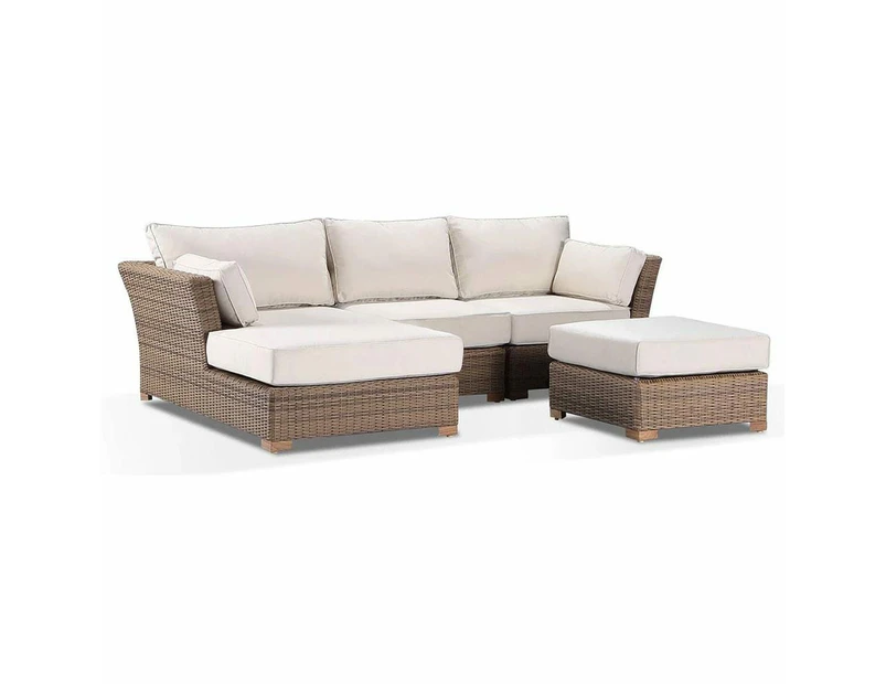 Outdoor Coco Lounge - Package A - Modular Outdoor Chaise Lounge-Brushed Wheat Wicker With Cream Cushions-Left Side Chaise