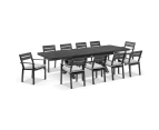 Austin Outdoor 2.2m - 3m Extension Aluminium Table with 10 Santorini Dining Chairs - Outdoor Aluminium Dining Settings - Charcoal