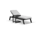 Outdoor Bondi Outdoor Aluminium Sun Lounge With Santorini Slide Under Side Table - Outdoor Sun Lounges - Charcoal Aluminium with Olefin Light Grey Cushions