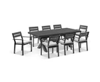 Austin Outdoor 2.2m - 3m Extension Aluminium Table with 10 Santorini Dining Chairs - Outdoor Aluminium Dining Settings - Charcoal