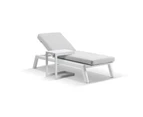 Outdoor Bondi Outdoor Aluminium Sun Lounge With Santorini Slide Under Side Table - Outdoor Sun Lounges - White Aluminium with Olefin Light Grey Cushions