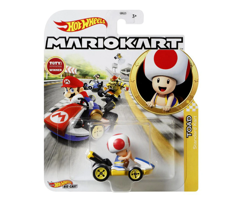 Hot Wheels Die Cast Mario Kart Toad Standard Kart 1:64 Scale Car