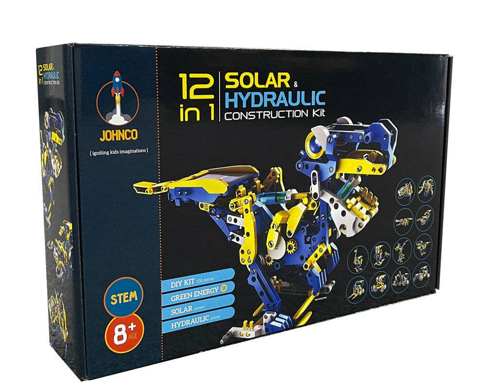 Johnco 12-in-1 Solar & Hydraulic Power Construction Kit Kids Learning Toy 8y+