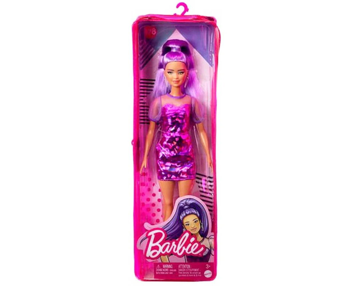 Barbie Fashionistas Doll 178 Purple Metallic Dress