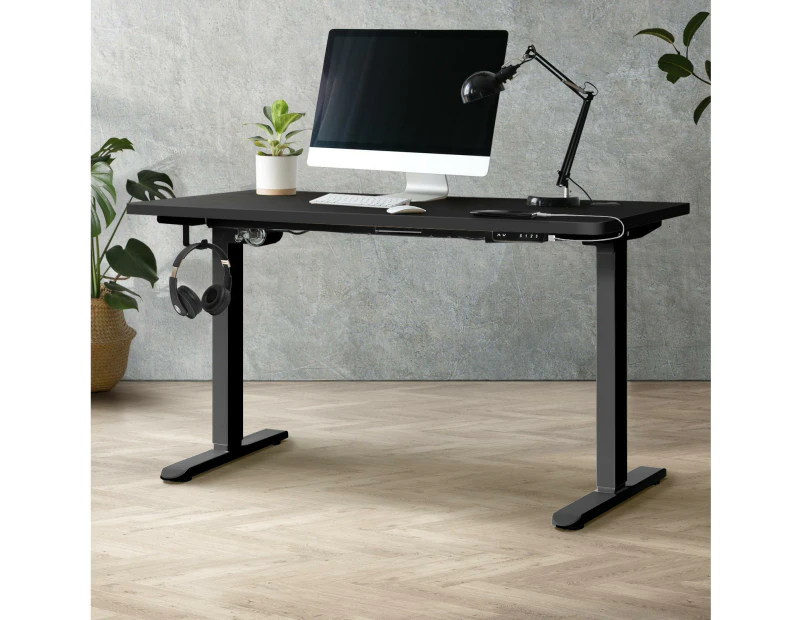 Oikiture 140CM Standing Desk Single Motor Black Frame Black Desktop