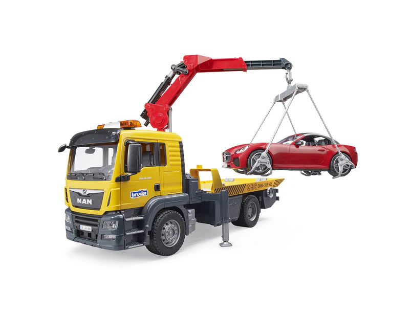Bruder 1:16 MAN TGS Flat Top Tow Truck w/ Roadster Kids/Child Vehicle Toy 4y+