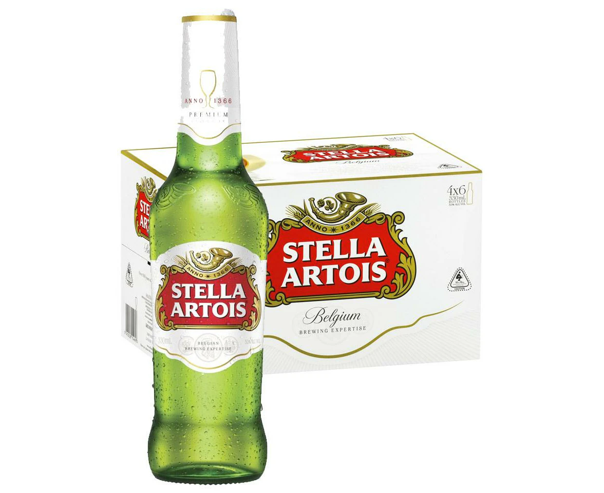 Stella Artois Beer Imported From Belgium Case 4 X 6 Pack 330ml Bottles