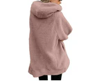 Fleece Coat for Women,Women's Oversized Zip Up Hooded Jacket Sherpa Coat-Apricot