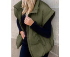 Women Lightweight Padded Down Vest Stand Collar Sleeveless Zip Up Puffer Coat with Pocket-brown