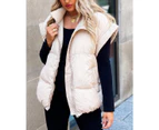 Women Lightweight Padded Down Vest Stand Collar Sleeveless Zip Up Puffer Coat with Pocket-white