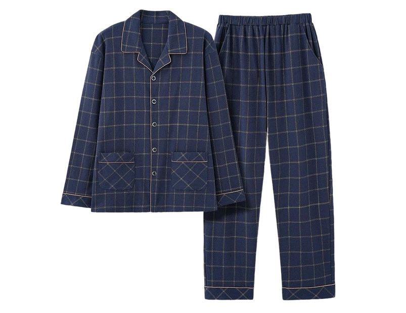 Men's Pajama Set, Long Sleeve Button Up Top and Pants, Fall Warm Homewear Pajamas-NXF-56307
