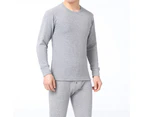 Men's Thermal Underwear Set Long Sleeve Long Pants Set Fleece Lined For Cold Winter Wear-Low Collar - Light Grey