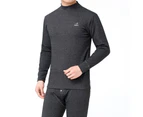 Men's Thermal Underwear Set Long Sleeve Long Pants Set Fleece Lined For Cold Winter Wear-Mid High Collar - Black Grey